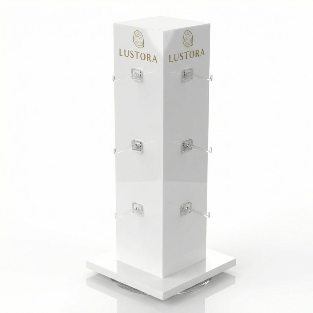 Jewelry Card Display - Rotating White Acrylic Stand for Necklaces & Earrings
