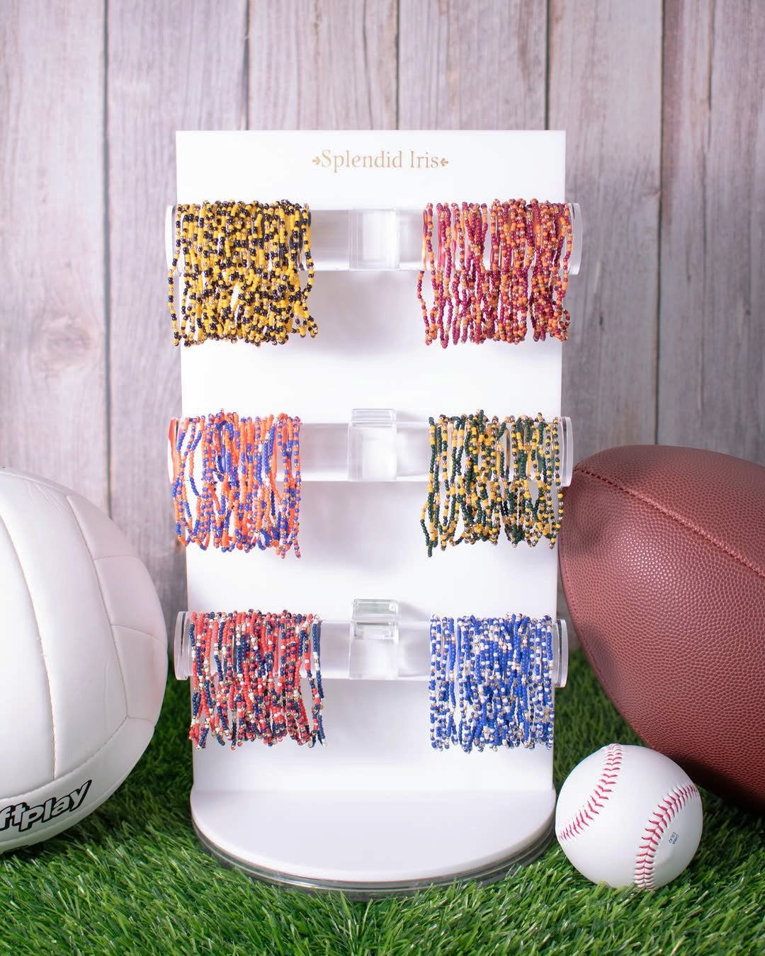 Acrylic Bracelet Display Rotating Double Sided Holder | 3 Clear Bars Custom Logo Display 15" Tall