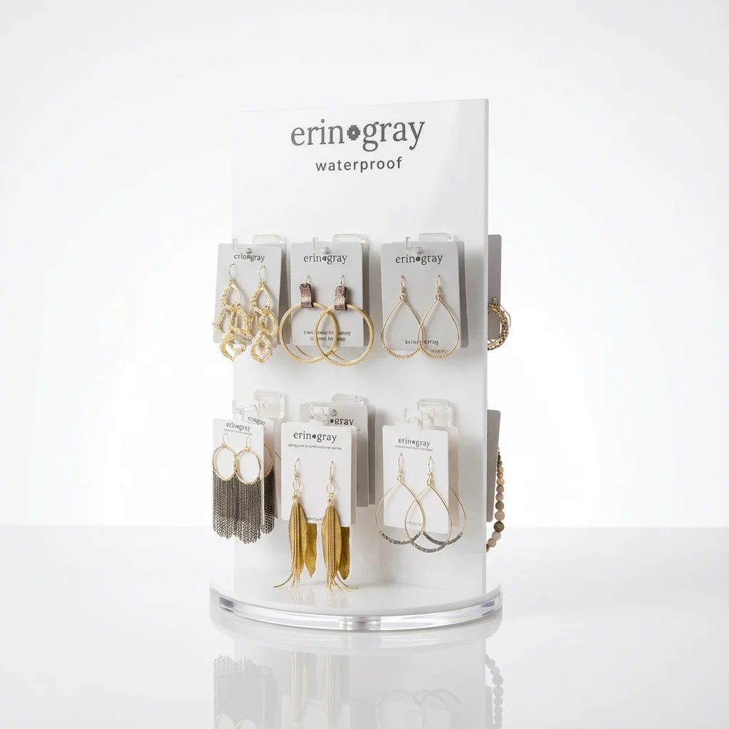 Rotating Earring Display Stands - Premium White Acrylic Double-Sided Showcase