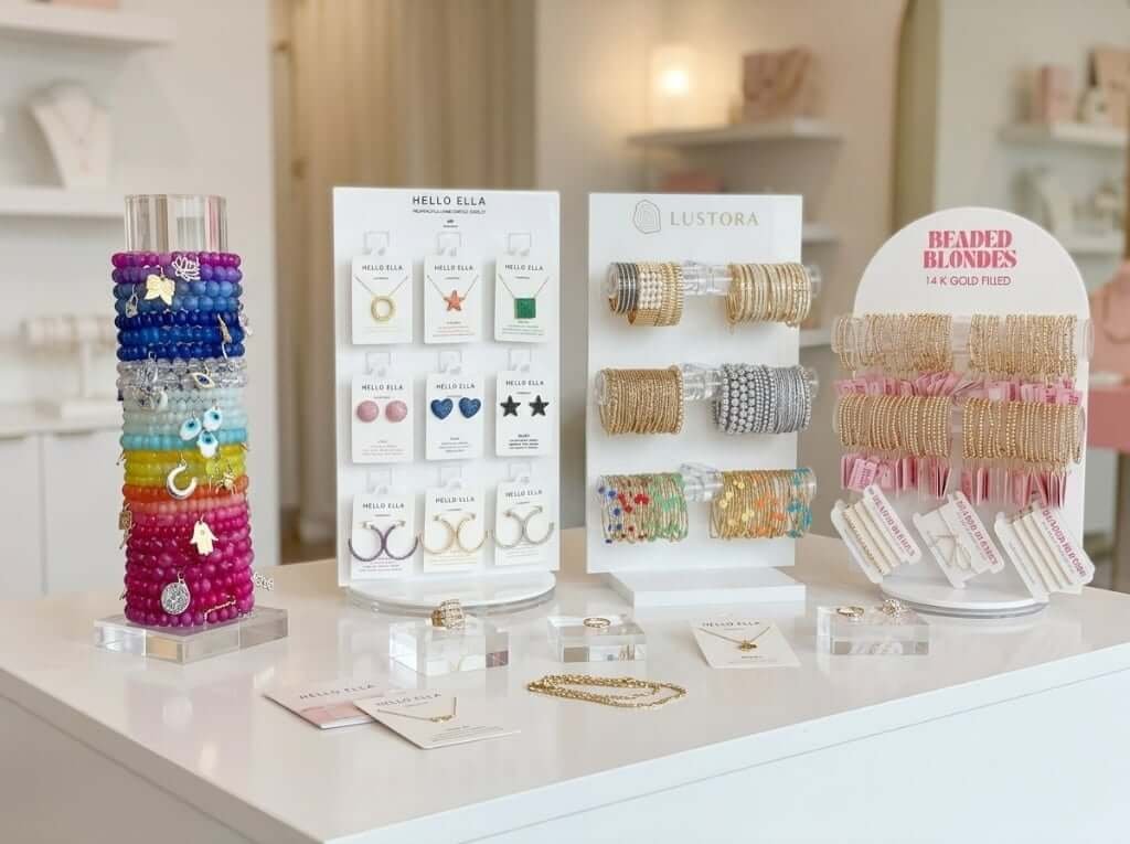 High-transparency clear acrylic jewelry display stand for earring and necklace organization in retail stores.