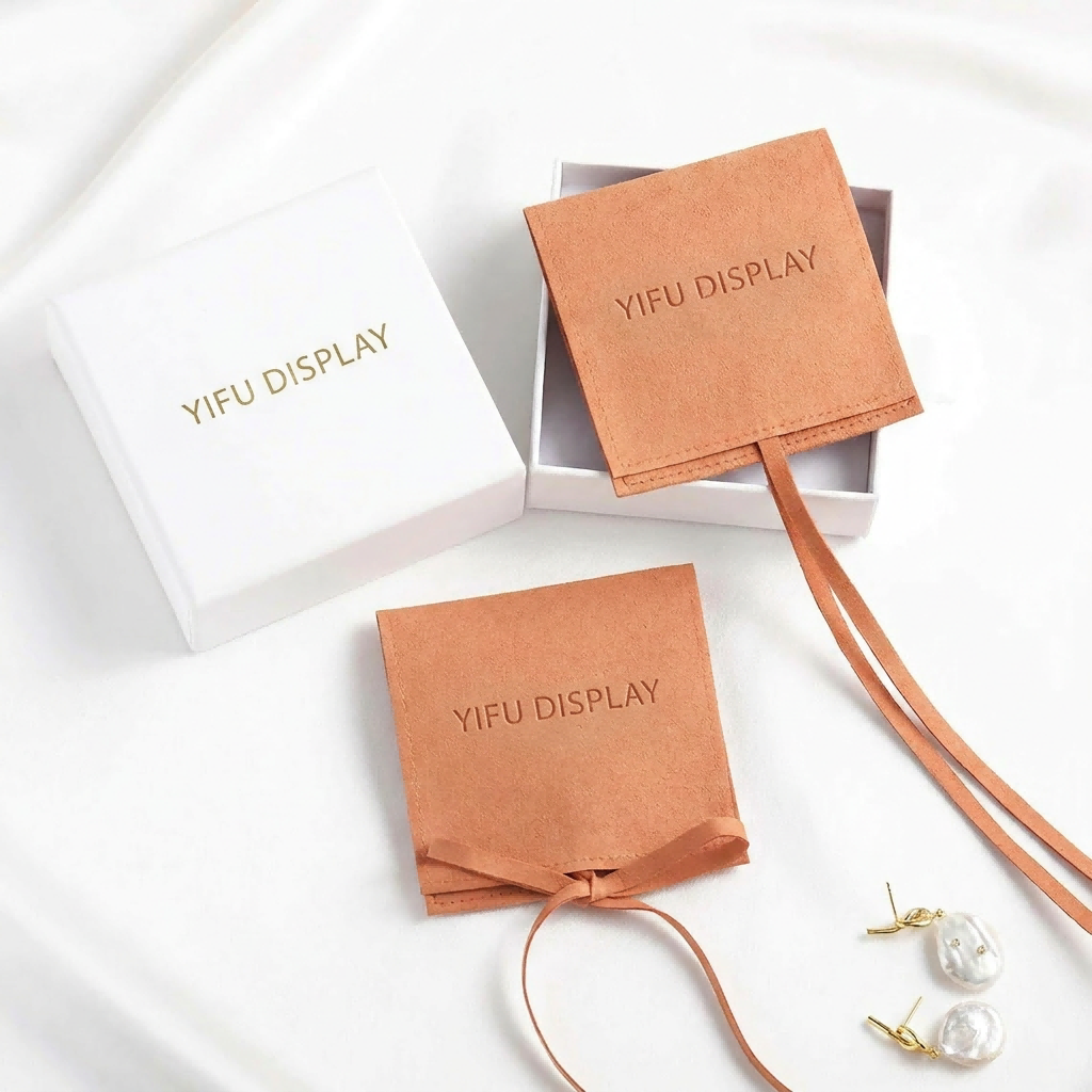 Custom drawstring travel jewelry pouch with logo for necklace and earring storage