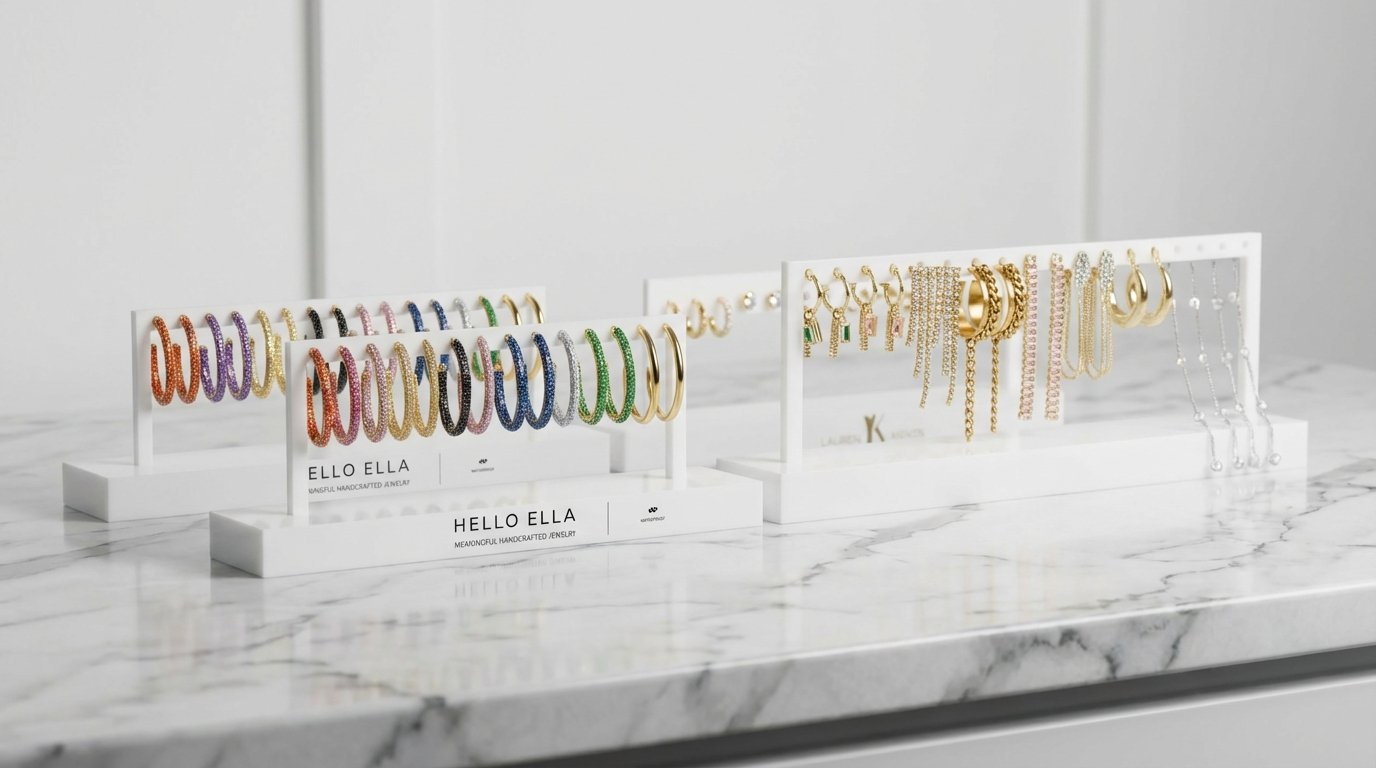 White acrylic earring display stand for selling with 18 holes and a thickened 20mm stable base.