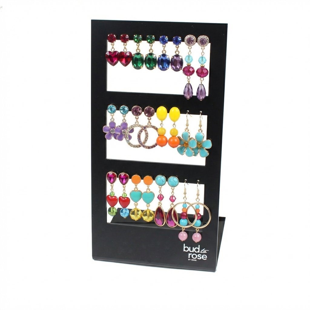 Earring Store Display Black Acrylic 3-Tier Stand for 12 Pairs