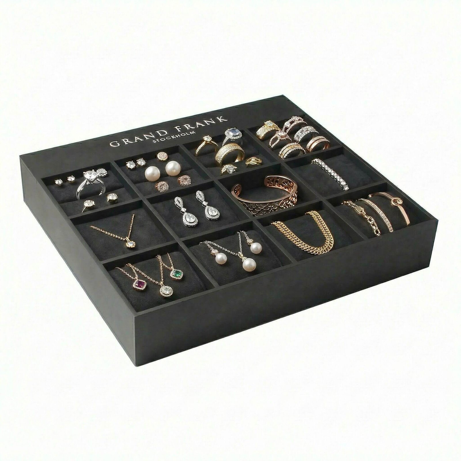 Jewelry display box for shop | Matte Black 12-Slot Acrylic Tray