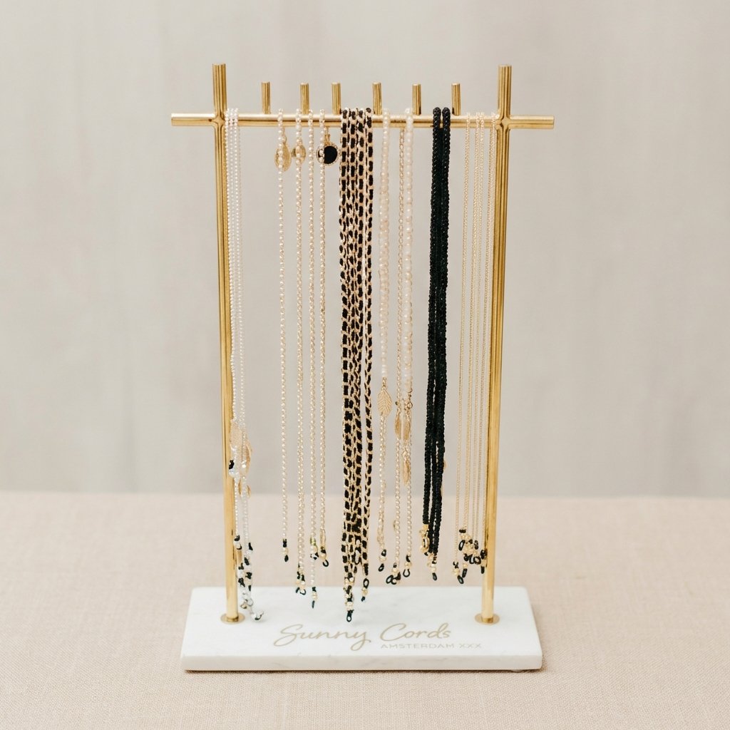 Marble Jewelry Display Gold T-Bar Stand for Long Necklaces