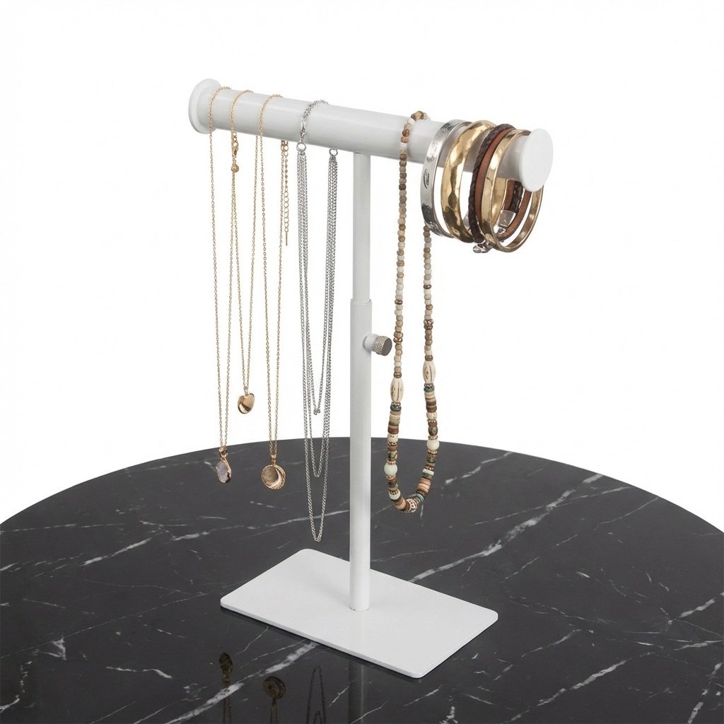 Necklace Display Stand - Adjustable White Metal T-Bar for Jewelry Retailers