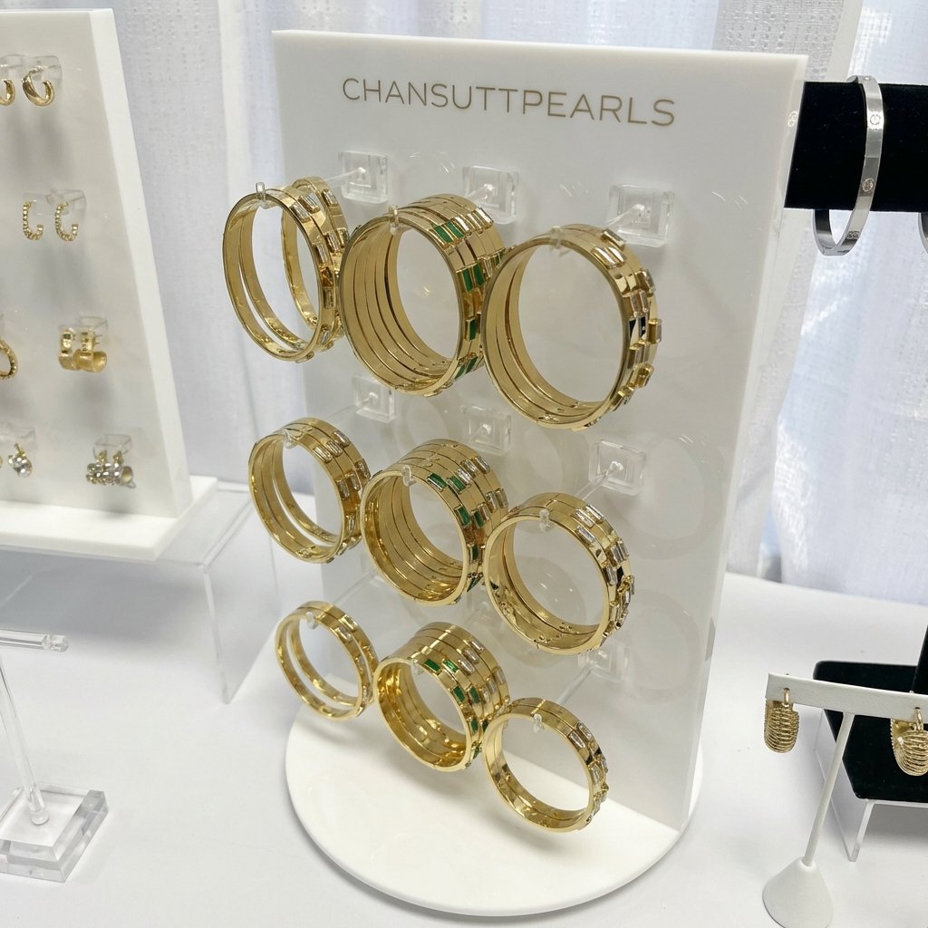 Rotating Jewelry Display - Premium White Acrylic Double-Sided Stand for Luxury